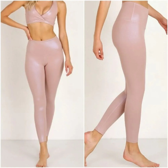 Beyond Yoga Pants - Beyond Yoga, Pink Pearlized High Waisted 7/8 Legging Brazen Blush Size Small
